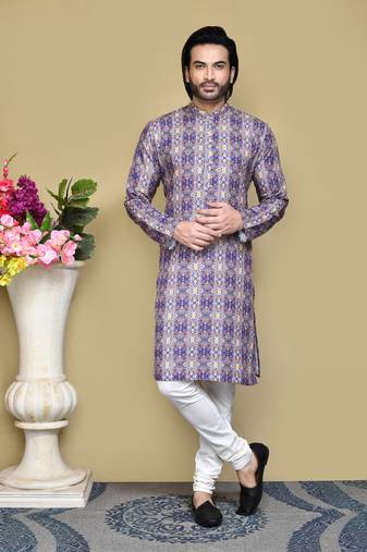 Multicolour printed rayon & cotton kurta pajama