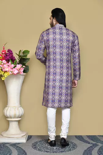 Multicolour printed rayon & cotton kurta pajama