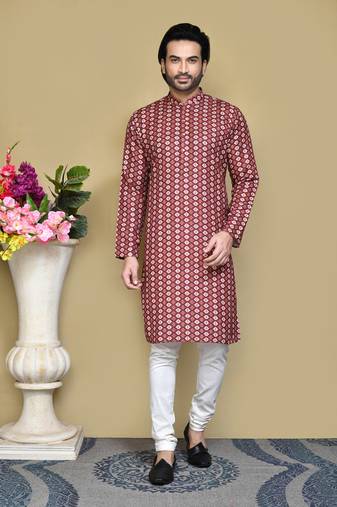Multicolour printed rayon & cotton kurta pajama
