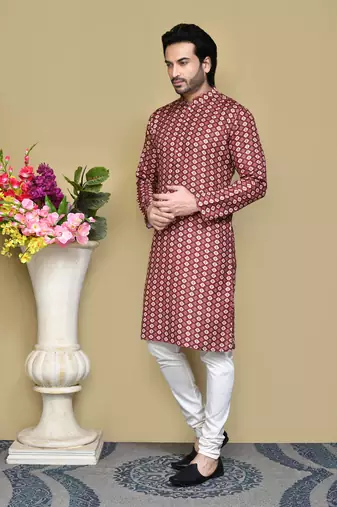 Multicolour printed rayon & cotton kurta pajama