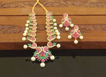 Designer gold plated cz necklace set 1