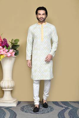 Yellow printed cotton kurta pajama 1