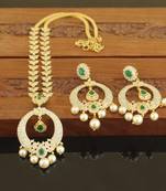 Designer gold plated cz necklace set