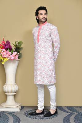 Rust printed cotton kurta pajama 1