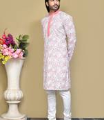 Rust printed cotton kurta pajama
