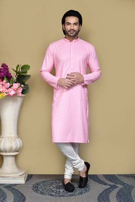 Pink embroidered cotton kurta pajama 1