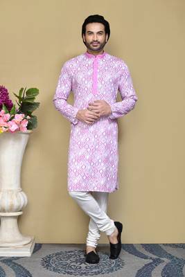 Pink printed cotton kurta pajama 1