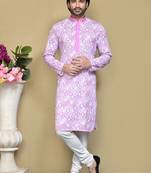 Pink printed cotton kurta pajama