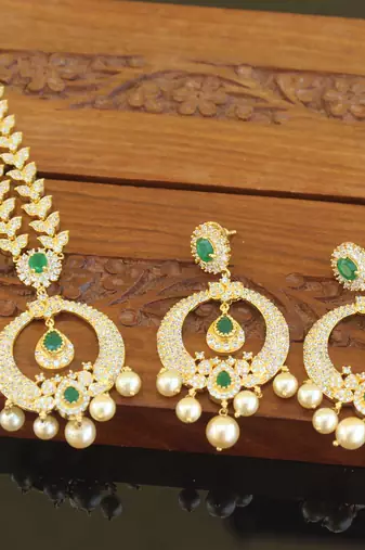 Designer gold plated cz necklace set