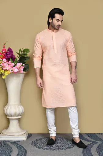 Rust embroidered cotton kurta pajama