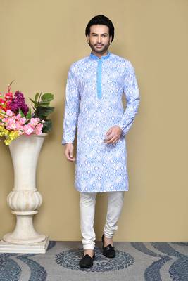 Sky blue printed cotton kurta pajama 1