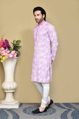 Pink printed cotton kurta pajama 2
