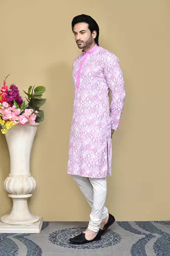 Pink printed cotton kurta pajama