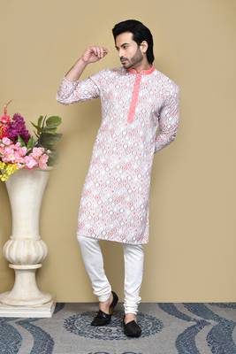 Rust printed cotton kurta pajama 3
