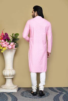Pink embroidered cotton kurta pajama 3