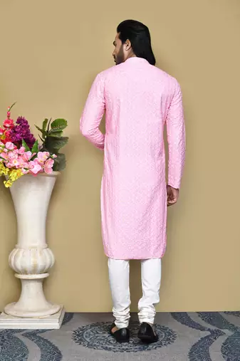 Pink embroidered cotton kurta pajama