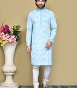 Sea green printed cotton kurta pajama