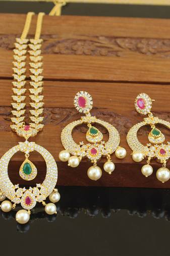 Designer gold plated cz necklace set