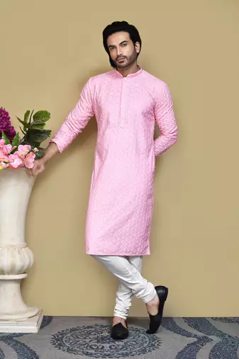 Pink embroidered cotton kurta pajama