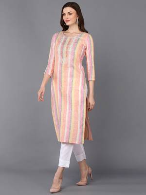women multi cotton striped embroidered straight kurta 3