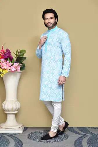 Sea green printed cotton kurta pajama