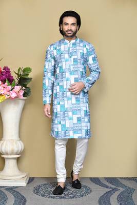 Green printed cotton kurta pajama 1