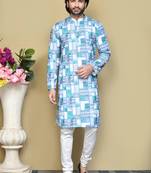 Green printed cotton kurta pajama