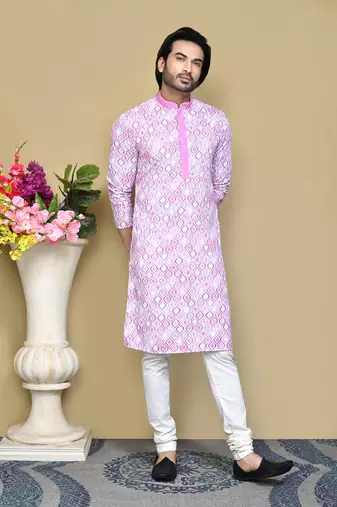 Pink printed cotton kurta pajama