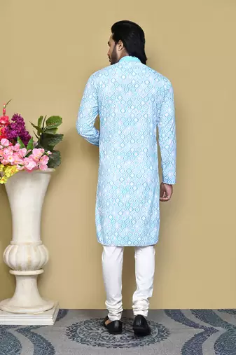 Sea green printed cotton kurta pajama