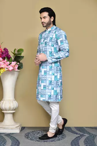 Green printed cotton kurta pajama