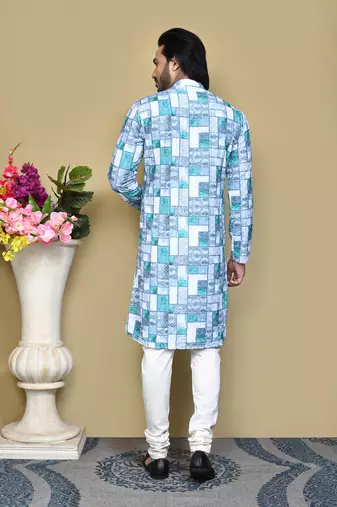Green printed cotton kurta pajama