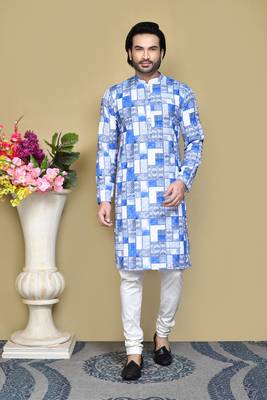 Blue printed cotton kurta pajama 1