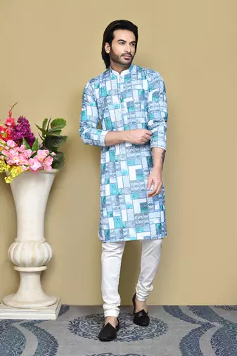 Green printed cotton kurta pajama