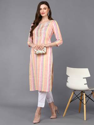 women multi cotton striped embroidered straight kurta 5