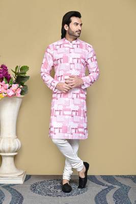 Pink printed cotton kurta pajama 1