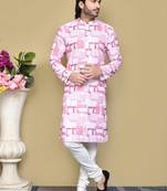 Pink printed cotton kurta pajama