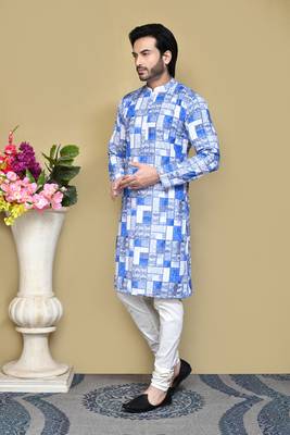 Blue printed cotton kurta pajama 2