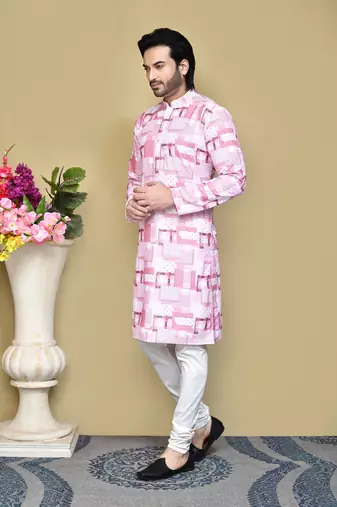 Pink printed cotton kurta pajama