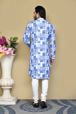 Blue printed cotton kurta pajama 3