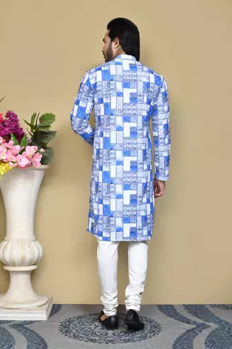 Blue printed cotton kurta pajama