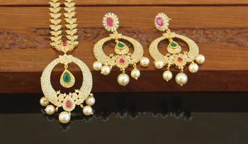 Designer gold plated cz necklace set 2