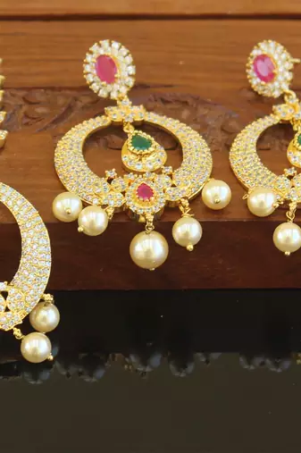 Designer gold plated cz necklace set