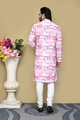 Pink printed cotton kurta pajama 3