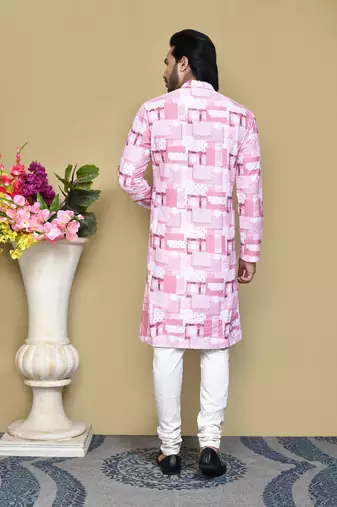 Pink printed cotton kurta pajama