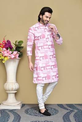 Pink printed cotton kurta pajama 4