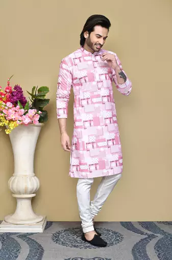 Pink printed cotton kurta pajama
