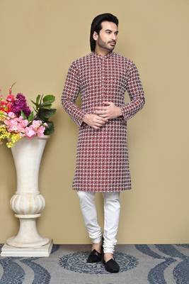 Maroon embroidered cotton kurta pajama 1