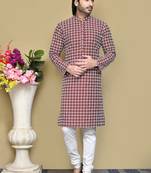 Maroon embroidered cotton kurta pajama