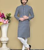 Navy blue embroidered cotton kurta pajama
