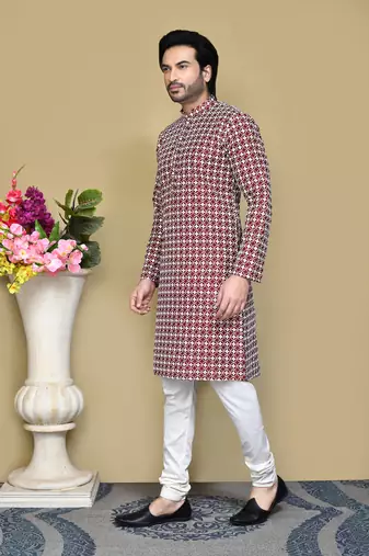 Maroon embroidered cotton kurta pajama